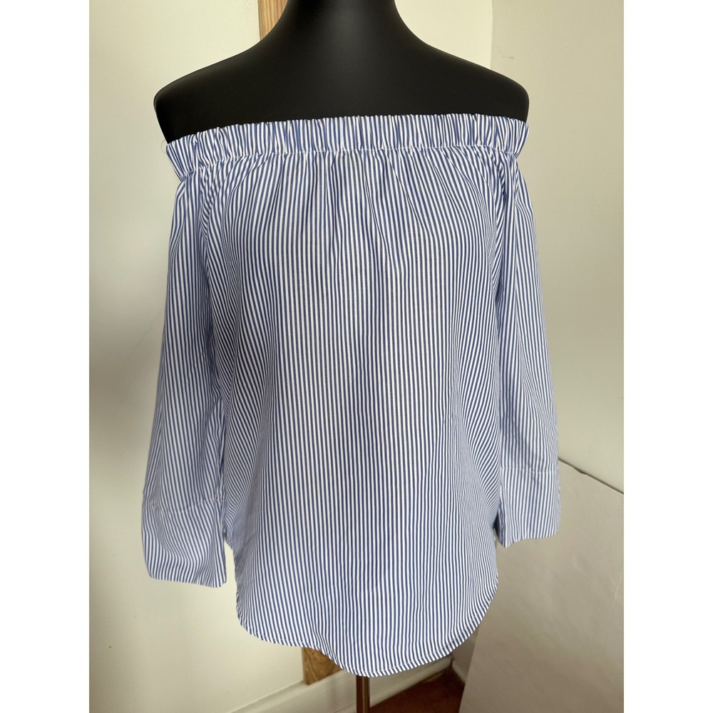 Oona & Mae Blue White Striped Off Shoulder‎ Blouse Size Small Boho Peasant Top